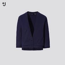 全新 Uniqlo +j Jil Sander 絲棉混紡 v領短版開襟外套 7分袖針織外套 氣質光澤感柔軟細緻 藍黑 M