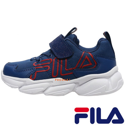 FILA J428W-322 藍 KIDS 黏帶運動鞋/黏帶電燈設計/中童鞋16-22㎝/【特價出清】105F