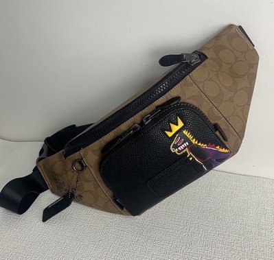 【小怡代購】 全新 COACH 5422 美國正品代購新款男士PVC拼接牛皮腰包 胸包 斜背包 超低直購