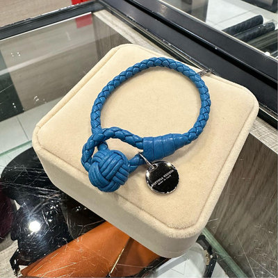 ⭐️ 香榭屋精品店 ⭐️ BOTTEGA VENETA BV 藍色全皮編織銀釦雙圈手環 (XB9949)