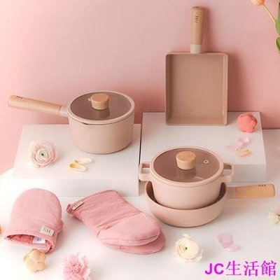 韓國NEOFLAM FIKA 迷你粉色版鍋具組 15cm玉子燒 16cm雙耳湯鍋 18cm-居家百貨商城
