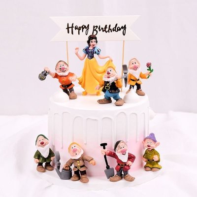 現貨烘焙蛋糕裝飾白雪公主與七個小矮人擺件派對情景生日蛋糕裝飾玩偶可開發票