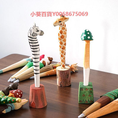 《圓珠筆》手工木雕木質創意可愛卡通動物桌面書寫筆裝飾擺件禮物