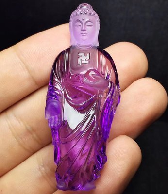 ❤妙玉生花優品購❤天然紫水晶雕刻釋迦摩尼吊墜 天然紫羅蘭顏色超美的.