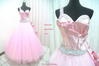 【時尚屋婚紗禮服】粉色單肩水鑽蕾絲法式設計師華麗造型款《二手禮服》～Ｗ５６５