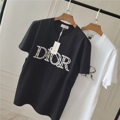 CD Dior T恤 上衣 別緻布貼別針 高級印花 短袖寬鬆休閒 油畫上衣 圓領 男女同款
