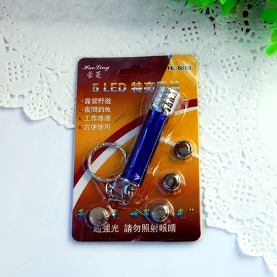 5 LED特亮迷你筒 附鑰匙圈 鋁管製造 輕量堅固 隨身攜帶最  時尚藍光亮彩造型 實用又美觀！