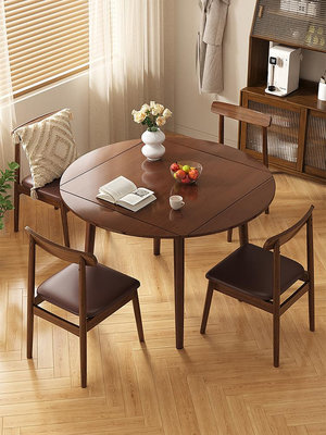 全折疊餐桌方桌變圓桌家用小戶型伸縮飯桌簡約多功能桌椅組合-台北百貨