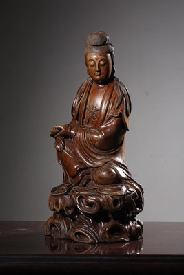 【二手】清 紅豆杉雕持經觀音坐像16909【李掌櫃】古玩 收藏 古董