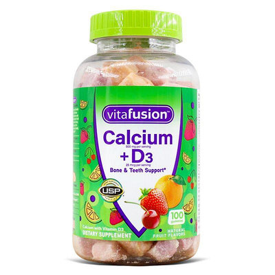 熱賣 美國 Vitafusion 鈣含維生素D3 兒童成人果味輕鬆補鈣 100粒/瓶