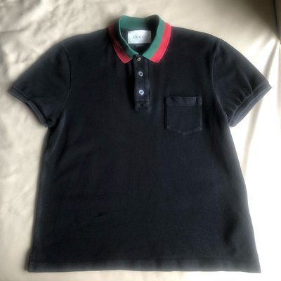 [品味人生2]保證正品 Gucci 經典紅綠領 黑色  短袖POLO衫 size L 適合 S 或  M