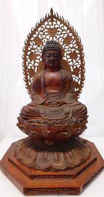 台灣古董神像，大日如來，高62（2尺2）×寬40×側厚40公分，珍貴檜木木雕 表情生動寫實