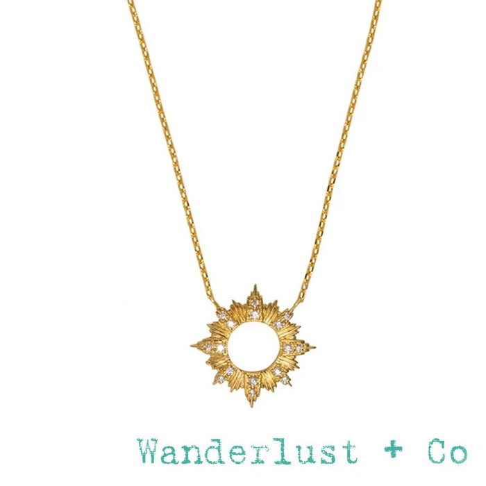Wanderlust+Co 澳洲品牌 金色鑲鑽 光芒太陽項鍊 Sunseeker