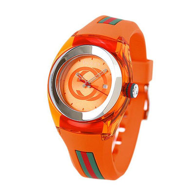 GUCCI YA137311 古馳 手錶 36mm 橘色面盤 橘色橡膠錶帶 女錶 男錶