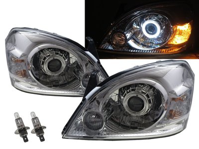 卡嗶車燈 NISSAN 日產 X-Trail T30 06-08 五門車 光導LED天使眼光圈魚眼 大燈 電鍍