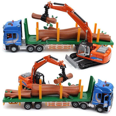 合金工程車1:50履帶抓木機輪式抓木車半掛式木材運輸卡車兒童拖車