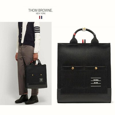 Thom Browne ►( 深灰黑色 ) 帆布+真皮 托特包 手提包 中性款｜100%全新正品｜ 特價