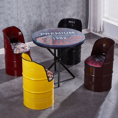 復古鐵桶椅子酒吧工業風油桶鐵皮凳創意小吃店儲物餐椅油漆桶凳子