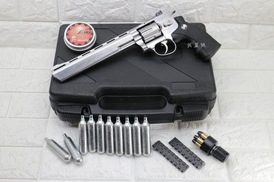 台南 武星級 WG 8吋 左輪 4.5mm 喇叭彈 CO2直壓槍 銀 + CO2小鋼瓶 + 喇叭彈 + 槍盒 ( 左輪