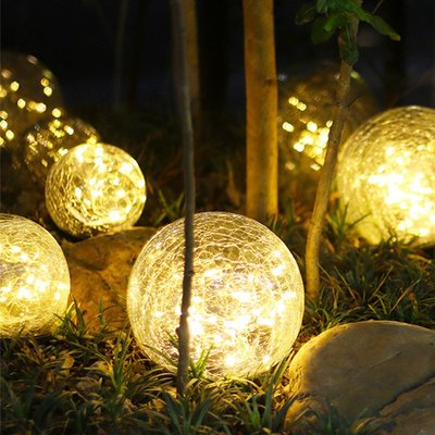 跨境太陽能玻璃地埋插燈裂紋圓形球LED戶外庭院花園草坪臺階防水