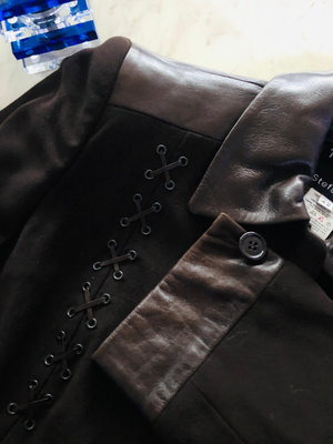 歐陸大牌【TOMASO】 Stefanelli棕色小羊皮拼接針織西裝式外套