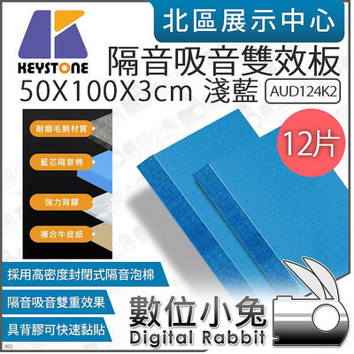 數位小兔【KEYSTONE 隔音吸音雙效板 50X100X3cm 淺藍 12片 AUD124K2】隔音 吸音板 消音板