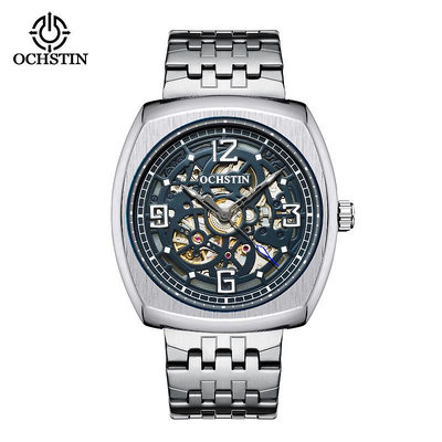 手錶男 OCHSTIN奧古斯登新款2813機械機芯手錶方形鏤空透底機械錶鋼帶款