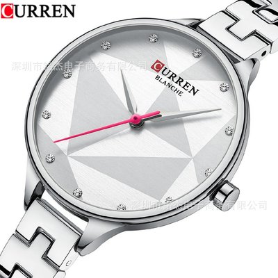 男士手錶 CURREN卡瑞恩9047時尚女士鋼帶手錶簡約休閑女士防水石英腕錶女錶