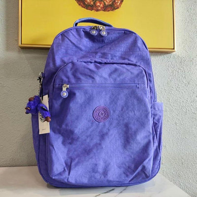 小Z代購#Kipling 猴子包 K13864 紫色 拉鍊款輕量雙肩後背包 獨立電腦夾層 加大款 大容量 多夾層  防水