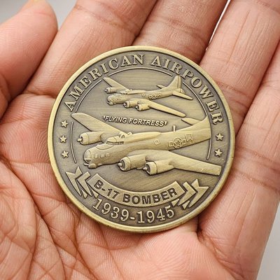 特價！美國空軍B17轟炸機鍍青古銅紀念章 把玩擺件創意空軍硬幣紀念幣