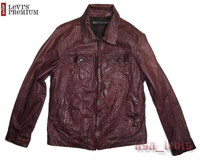 賠售【原價2萬】美國LEVIS 大E M-65 Leather Jacket 仿舊水洗 棕色 牛皮翻領騎士皮衣夾克皮大衣