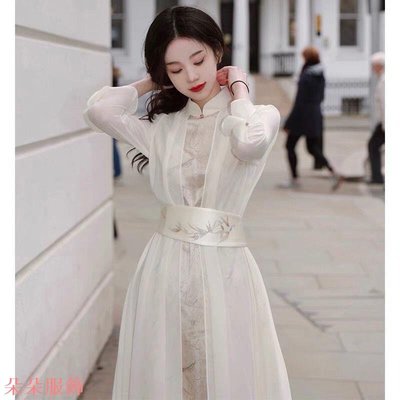 古風異域拍照服裝 高級感復古改良旗袍 中式國風溫柔白色洋裝