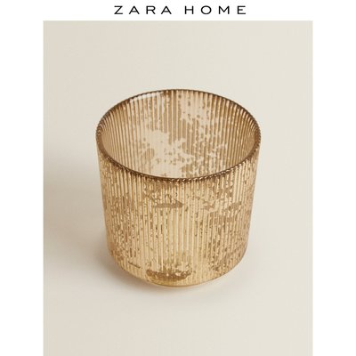 蠟燭臺Zara Home 歐式金色葉紋浮雕玻璃燭臺創意婚禮擺件 41380048302~特價