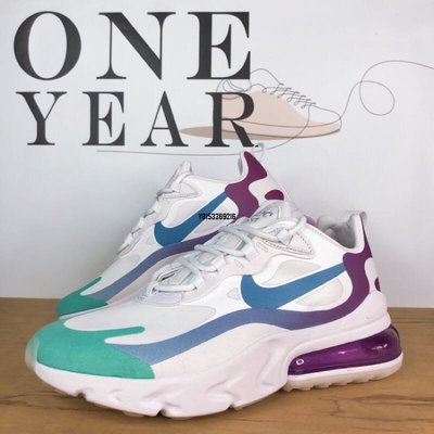 【正品】ONE YEAR_ Nike Air Max 270 React 白 粉藍 紫 漸層 麂皮 氣墊 AT6174-102潮鞋