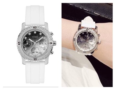 GUESS 白色矽膠錶帶 石英 女士手錶W1098L1/U1098L1
