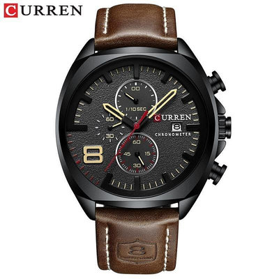 CURREN/卡瑞恩8324 皮帶男款手錶 六計時男生手錶 防水石英錶