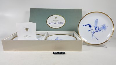 日本 深川製瓷  瓷盤白底藍色花卉圖案 燙金邊5入盒裝 - 1900186