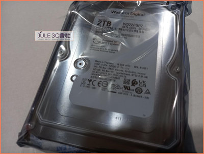 JULE 3C會社-威騰WD 紫標 WD22PURZ 2TB 2T 256M/低功耗/未拆封/3.5吋/監控系統 硬碟