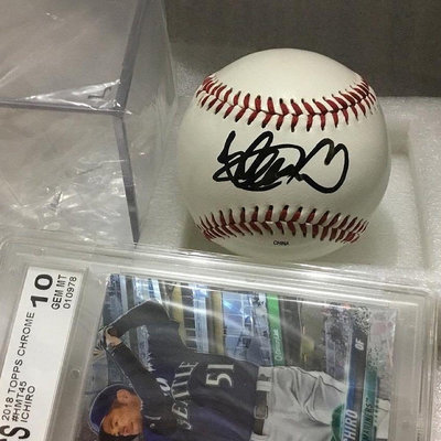 大聯盟MLB 水手 名人堂《鈴木一朗 ICHIRO》親筆簽名球。隊徽LOGO紀念球 棒球。送收藏框 鑑定卡