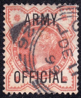 世界首枚軍郵 - 大英帝國1896『陸軍 ARMY OFFICIAL 維多利亞女皇』橘便士古典票