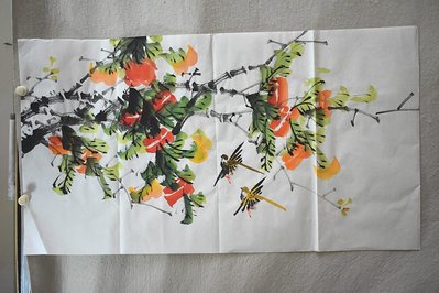 三尺1*0.5米純手繪國畫字畫花鳥柿子大寫意事事如意 MQ