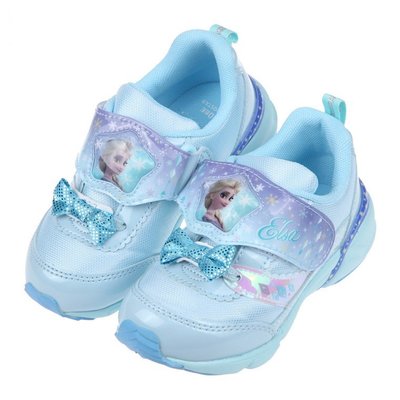 童鞋(15~19公分)Moonstar日本冰雪奇緣水藍蝴蝶結電燈機能運動鞋I1R839B