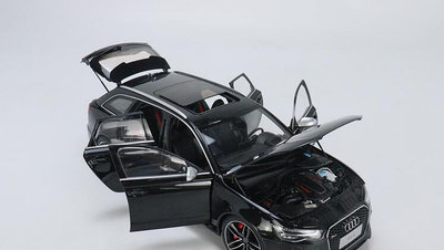Well威爾 118 奧迪瓦罐旅行車模型配行李箱Audi RS6 Avant C7 黑