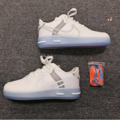 【正品】Nike Air Force 1 React Qs 骨白 反光 冰藍 情侶 休閒鞋 Cq8879-100