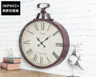INPHIC-歐法式復古鐵藝鐘錶 橢圓美式鄉村客廳創意靜音金屬做舊大掛鐘_S1910C