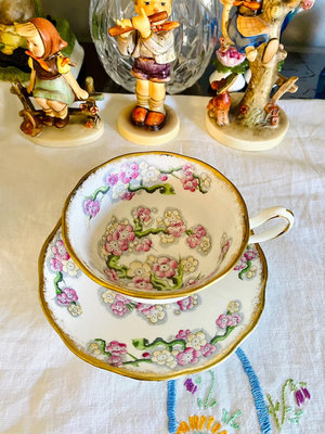 英國骨瓷皇家阿爾伯Royal Albert 手繪桃花咖啡杯碟