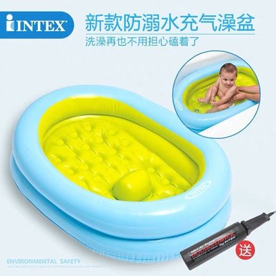 INTEX嬰兒洗澡盆充氣浴盆可坐躺旅行新生大號折疊浴桶便攜~特價