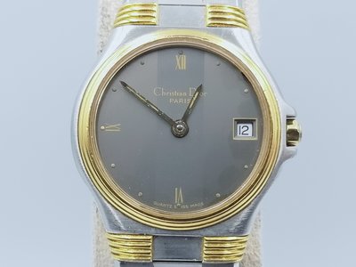 【發條盒子H1013】Christian Dior 迪奧CD 灰面鍍金石英鍊錶 女仕腕錶