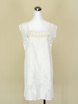 貞新二手衣 CHICA 專櫃 米色花朵領無袖緞面棉質洋裝L(40號)(54705)