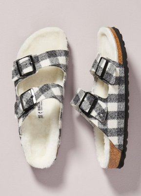Birkenstock 德國品牌  勃肯格子亞利桑那州羊毛內襯涼鞋 size38
